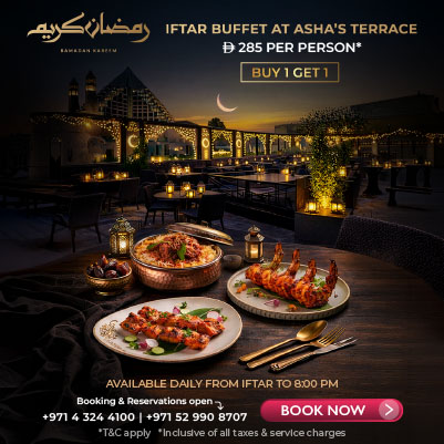 Asha’s Terrace Iftar Buffet 2026 featuring authentic Indian cuisine in Dubai